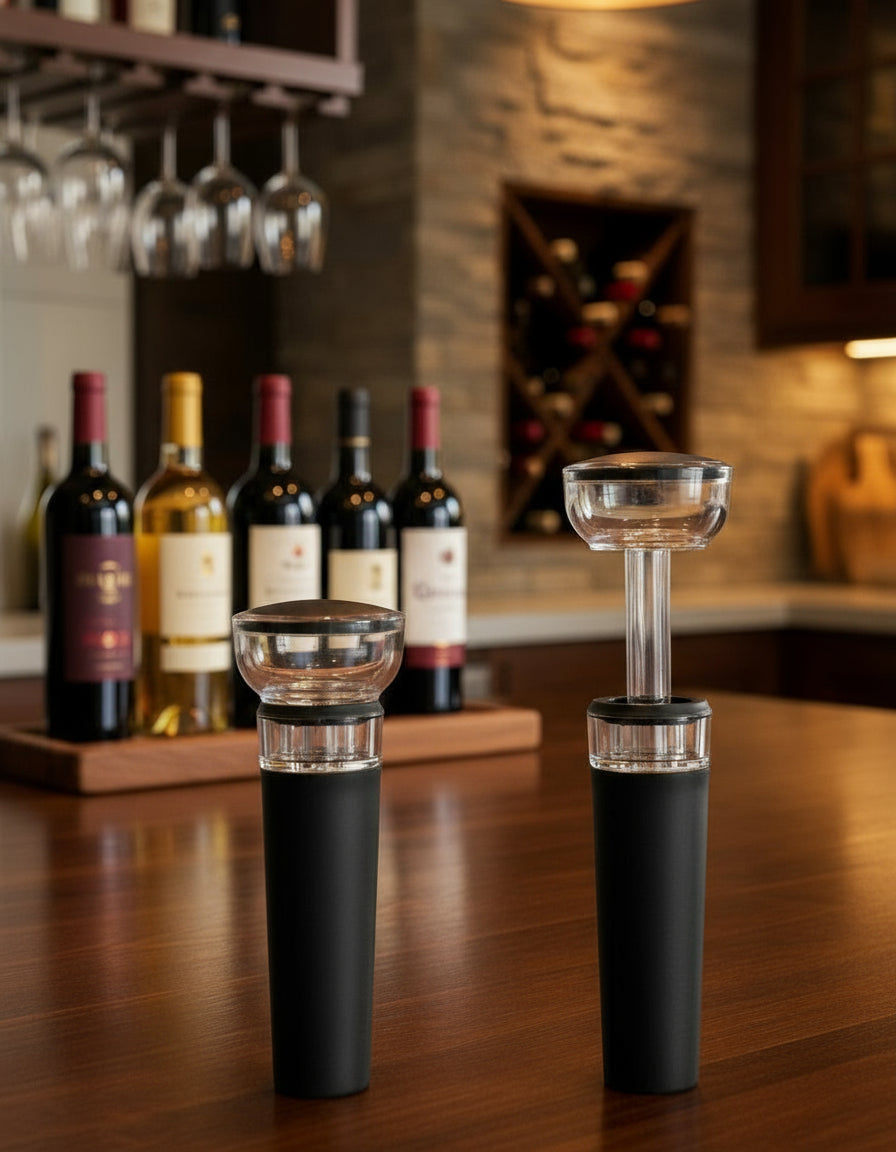 Set of 4 Wine Stoppers, Wine Bottle Stopper with Built-In Vacuum Wine Saver Pump Food-Safe Silicone Caps, Keep Wine Fresh up to a Week