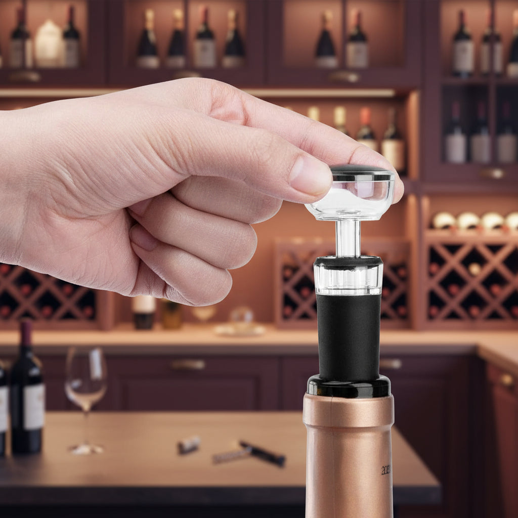 Set of 4 Wine Stoppers, Wine Bottle Stopper with Built-In Vacuum Wine Saver Pump Food-Safe Silicone Caps, Keep Wine Fresh up to a Week