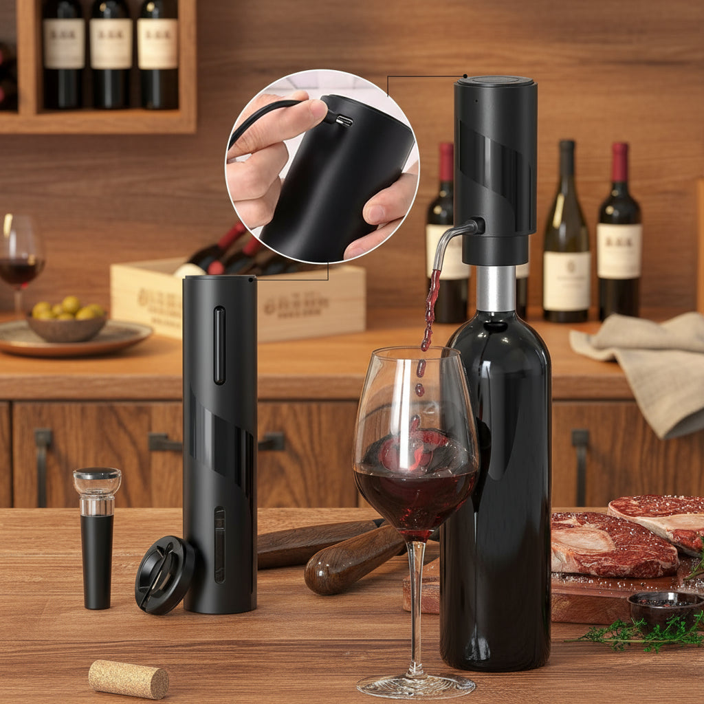 Electric Wine Opener Setusb Rechargeable Bottle Opener and Wine Decanter&Wine Aerator and Pourerwine Stopperfoil Cutter 4-In-1 Gift Set for Wine Lovers Home Kitchen Party Wedding Bar SGS-KD-7