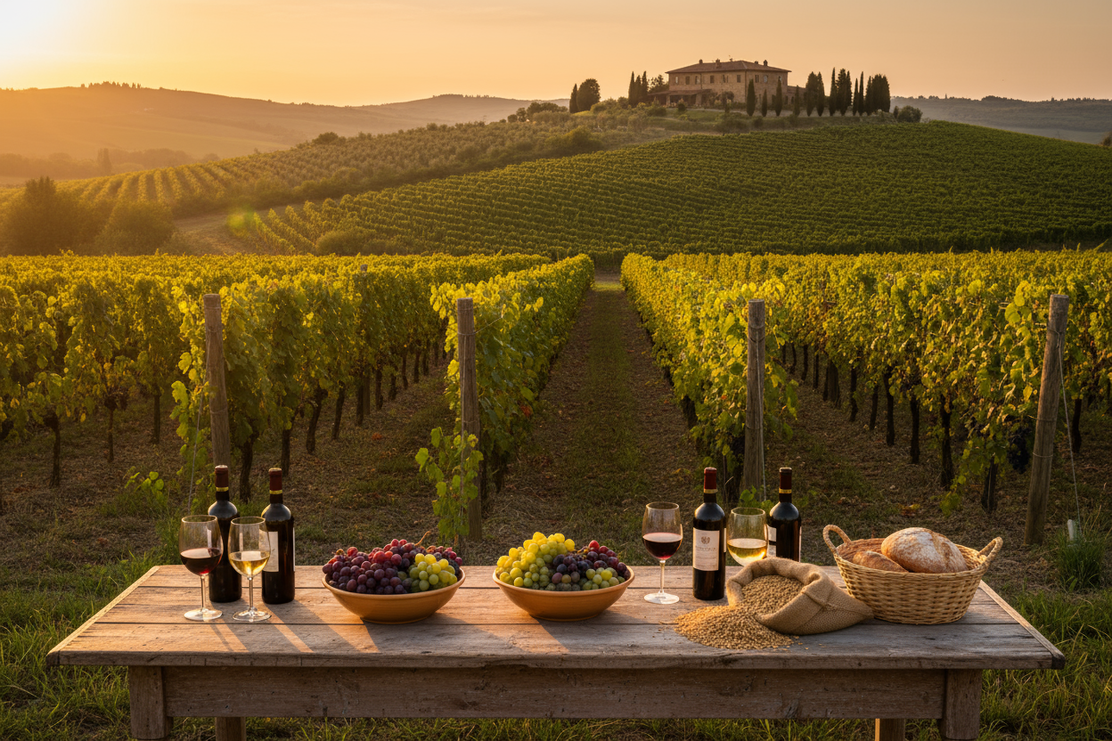 grape not wheat and some villa on the background